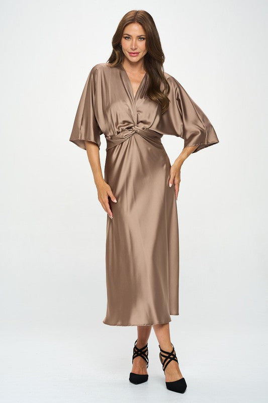 Amélie & Rose™ | Relaxed Elegance – Satin Dress with Twisted Front