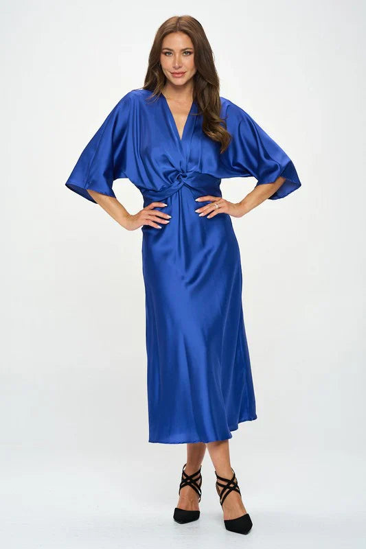 Amélie & Rose™ | Relaxed Elegance – Satin Dress with Twisted Front