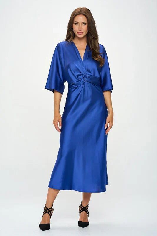 Amélie & Rose™ | Relaxed Elegance – Satin Dress with Twisted Front
