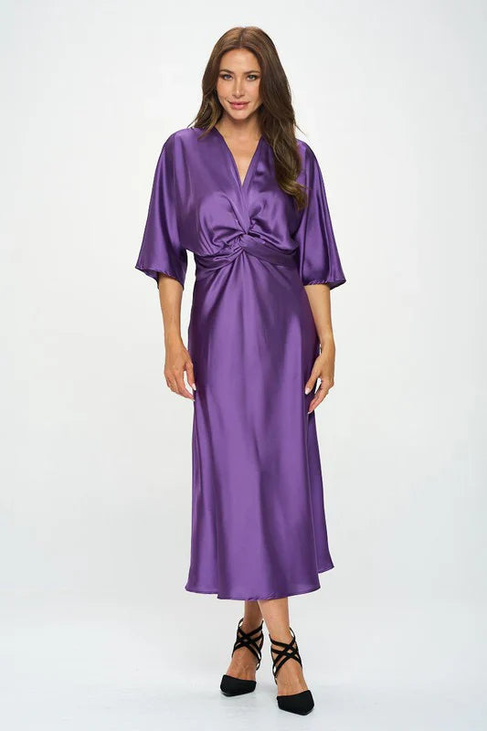 Amélie & Rose™ | Relaxed Elegance – Satin Dress with Twisted Front