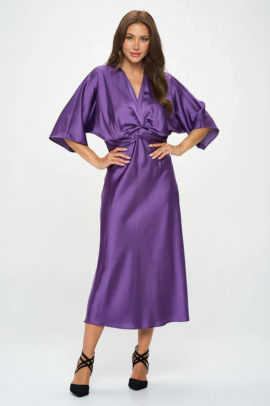 Amélie & Rose™ | Relaxed Elegance – Satin Dress with Twisted Front