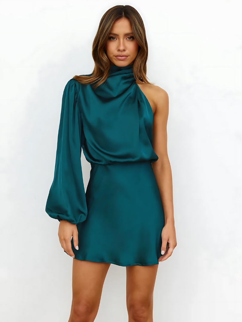 Amélie & Rose™ | Farida – Elegant One-Shoulder Satin Evening Dress