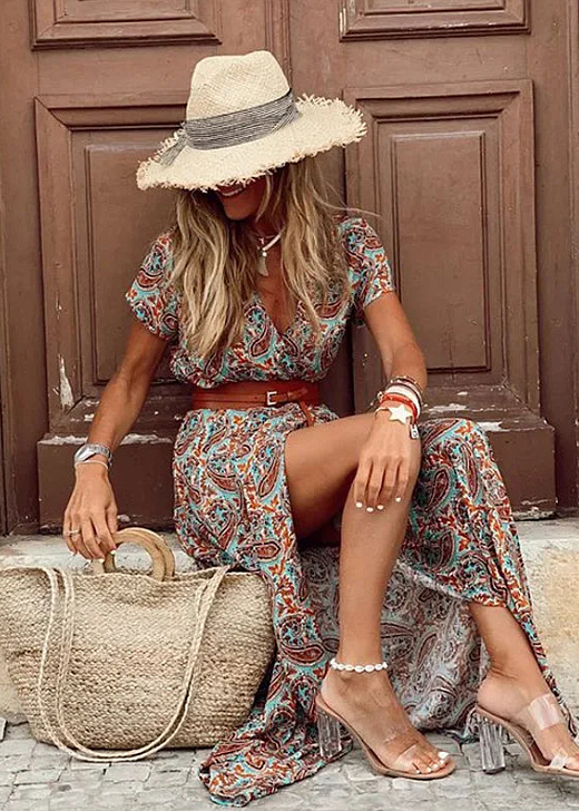 Amélie & Rose™ | Romy Long Bohemian Dress with Gathered Waist