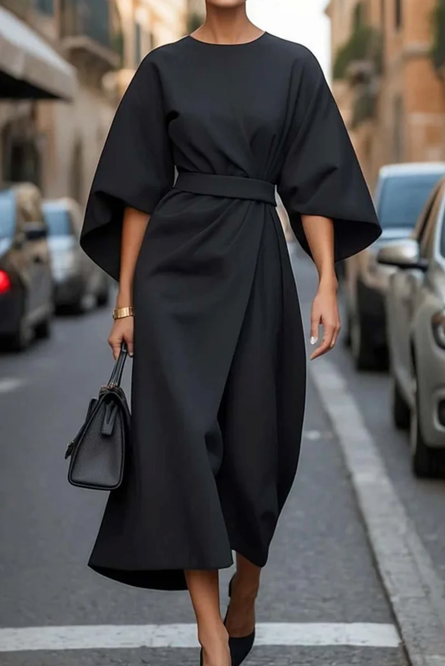 Amélie & Rose™ | Elegant Dress with Raglan Sleeves and Belt