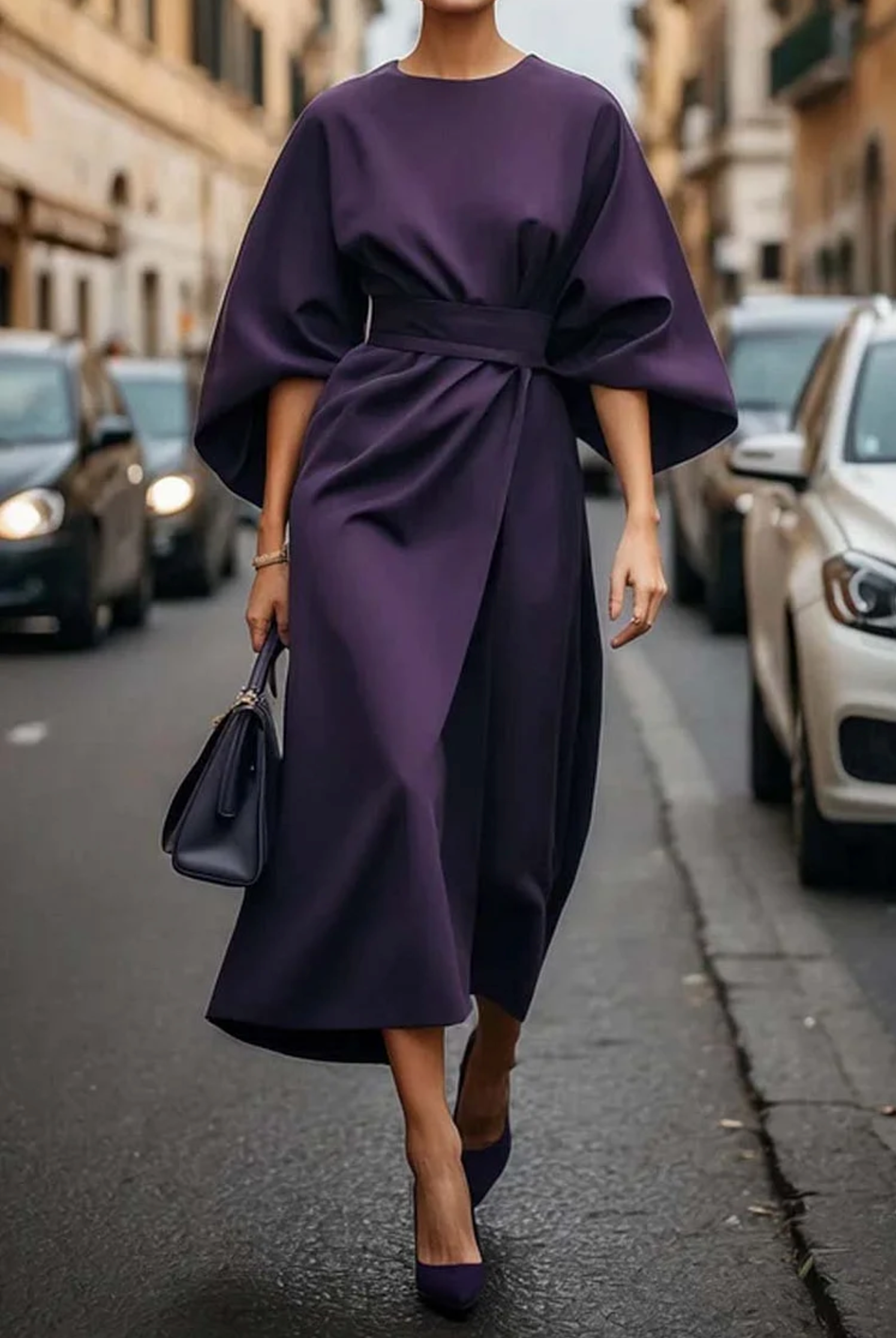 Amélie & Rose™ | Elegant Dress with Raglan Sleeves and Belt