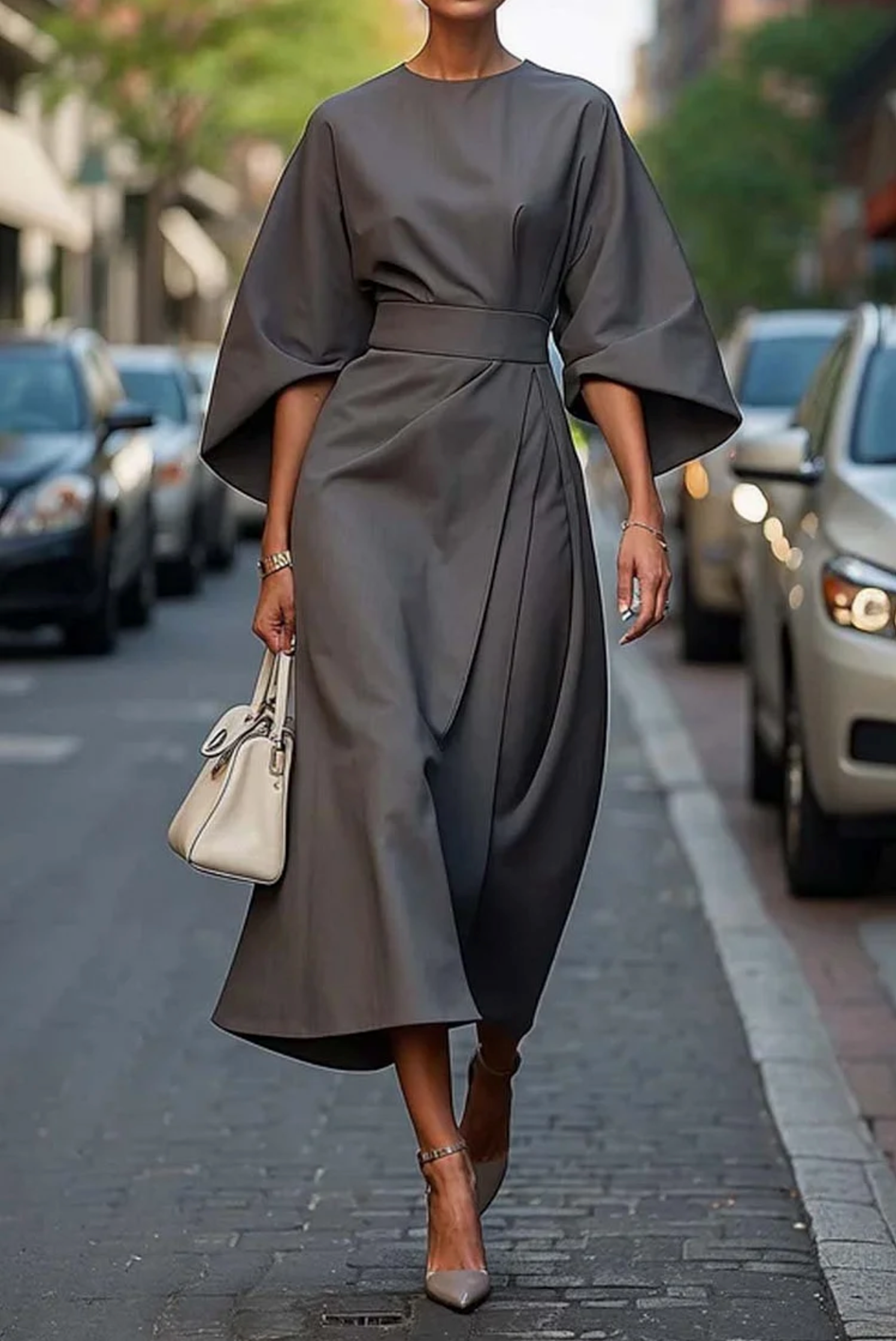 Amélie & Rose™ | Elegant Dress with Raglan Sleeves and Belt