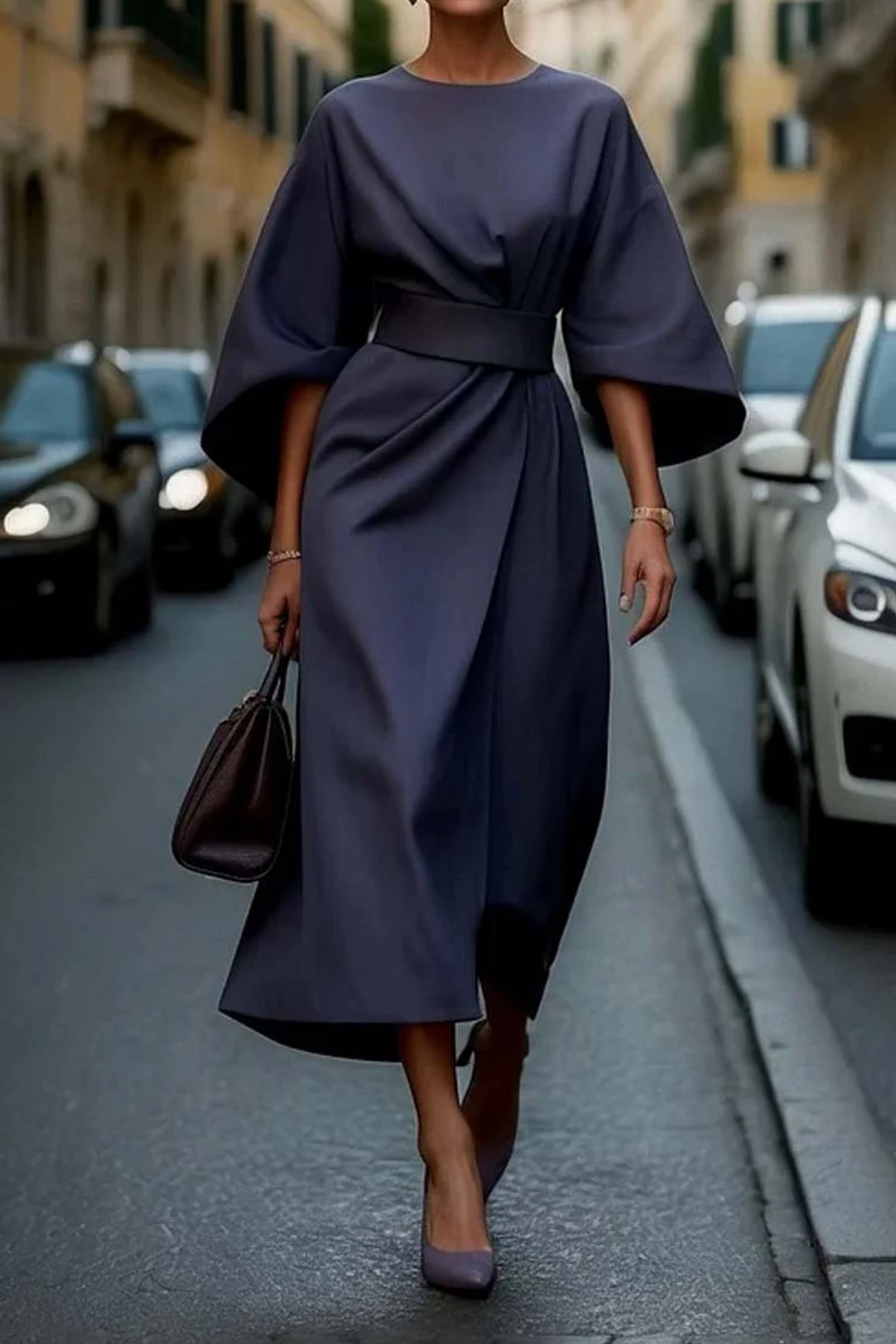 Amélie & Rose™ | Elegant Dress with Raglan Sleeves and Belt